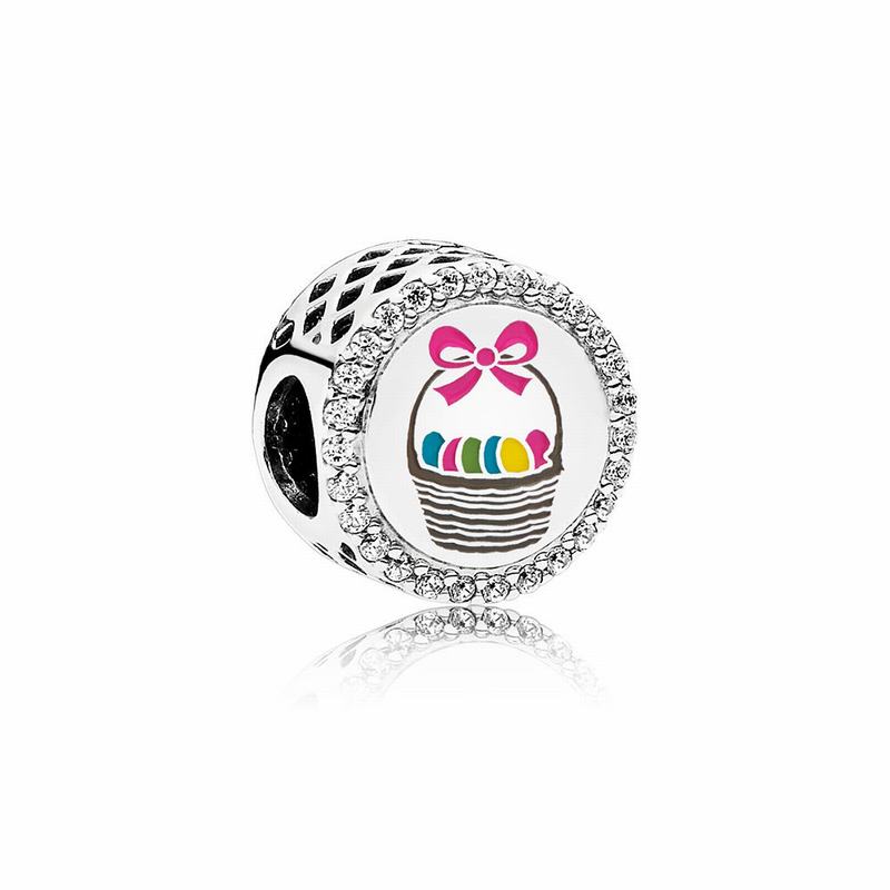 Pandora Easter Basket Charm Europe - Sterling Silver/Enamel/Pink/Cubic Zirconia - 672103WKO